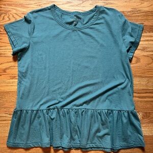 Caslon Women's Blue Ruffle Hem Top Sz Large